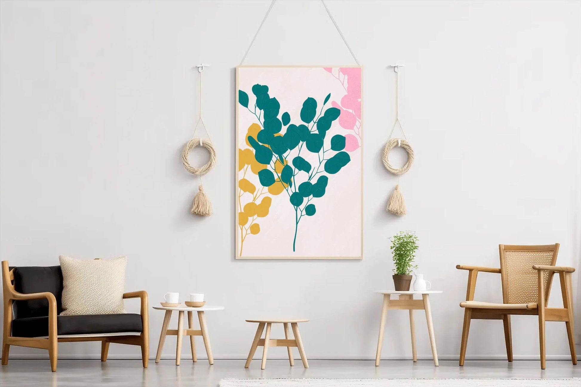 Tree Branch With Blue And Yellow Leaves Wall Art - beink online art store