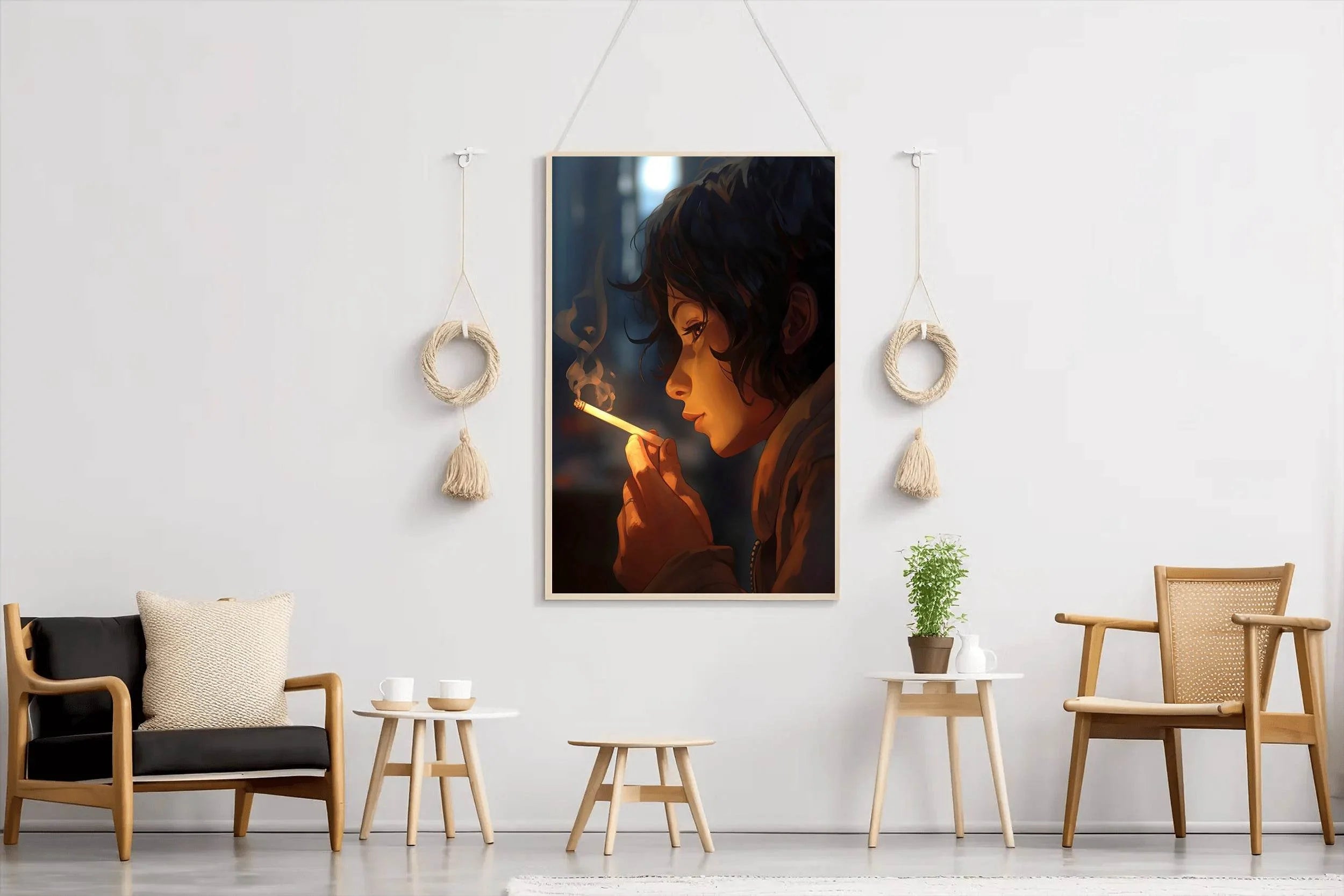 Anime Style Character With Cigarette Wall Art - beink online art store
