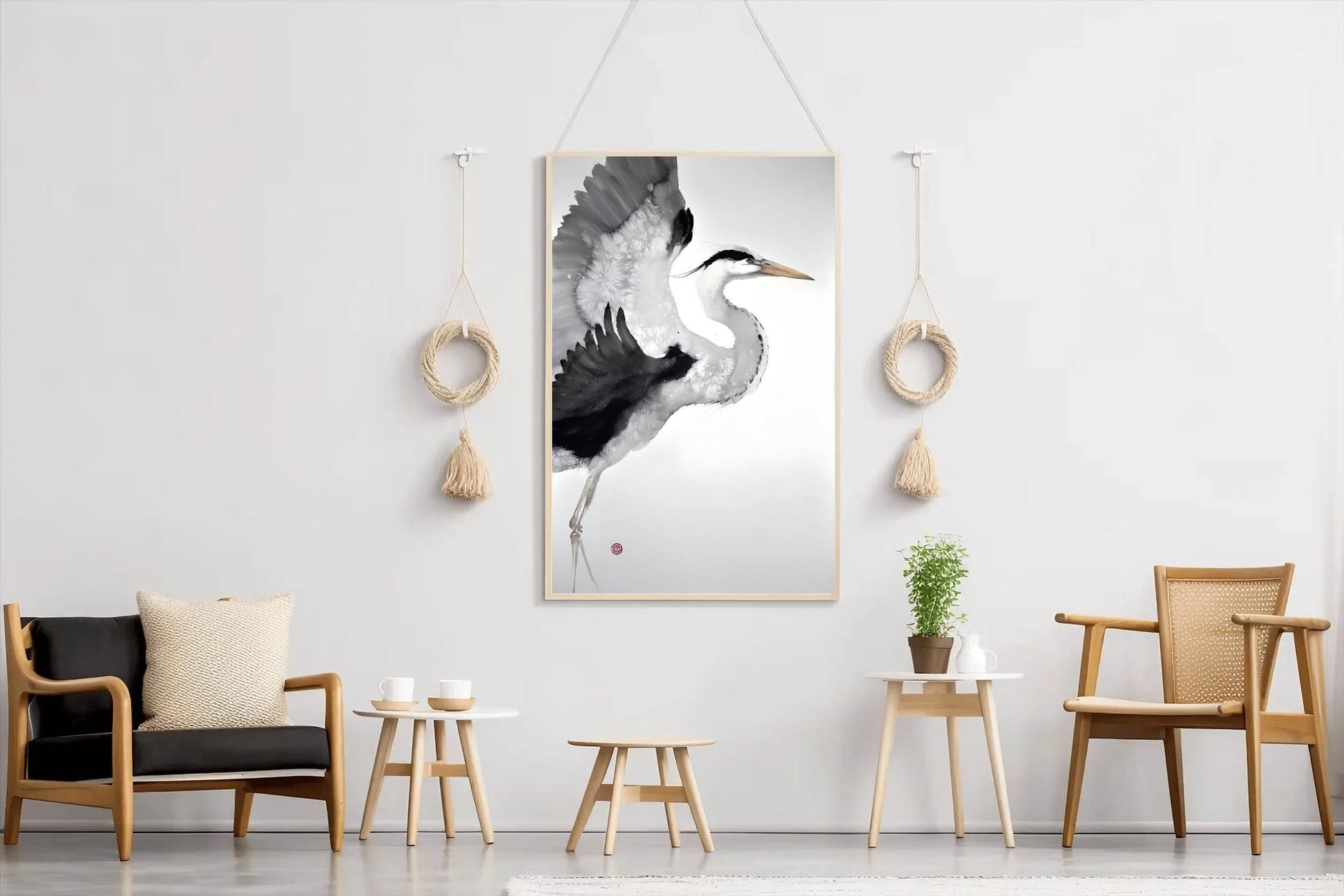 Watercolor Painting of Grey Heron Modern Art - beink online art store