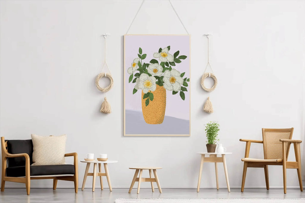 Painting A Vase With White Roses Wall Art - beink online art store