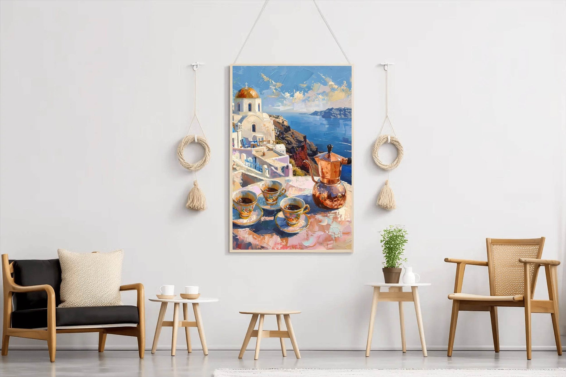 Morning Coffee with a View Greek Getaway Santorini Sunrise Wall Art - beink online art store