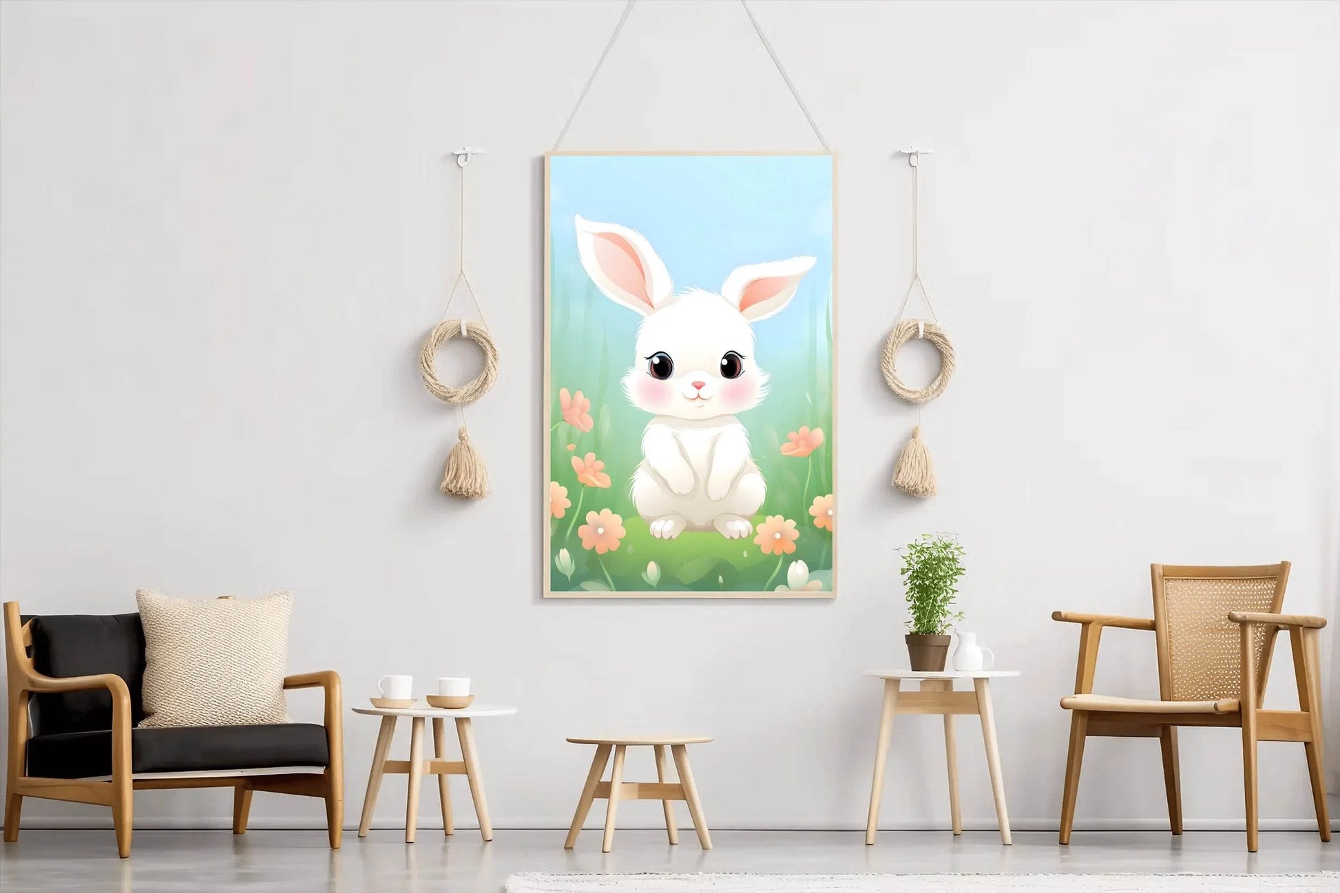Smiling Cartoonish Bunny in the Garden - beink online art store