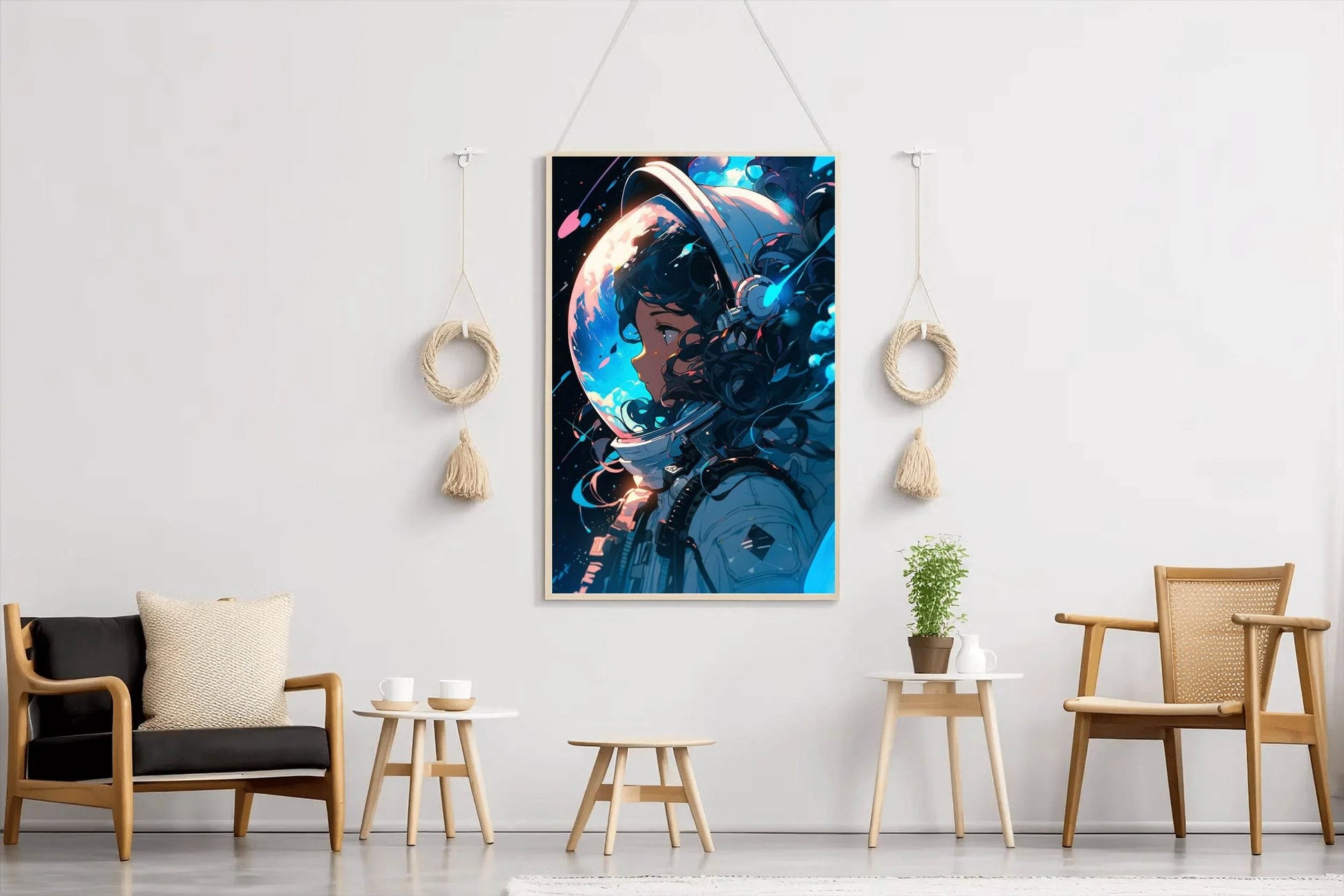 Anime Girl in Space Suit with Glowing Lights on Her Face Wall Art - beink online art store