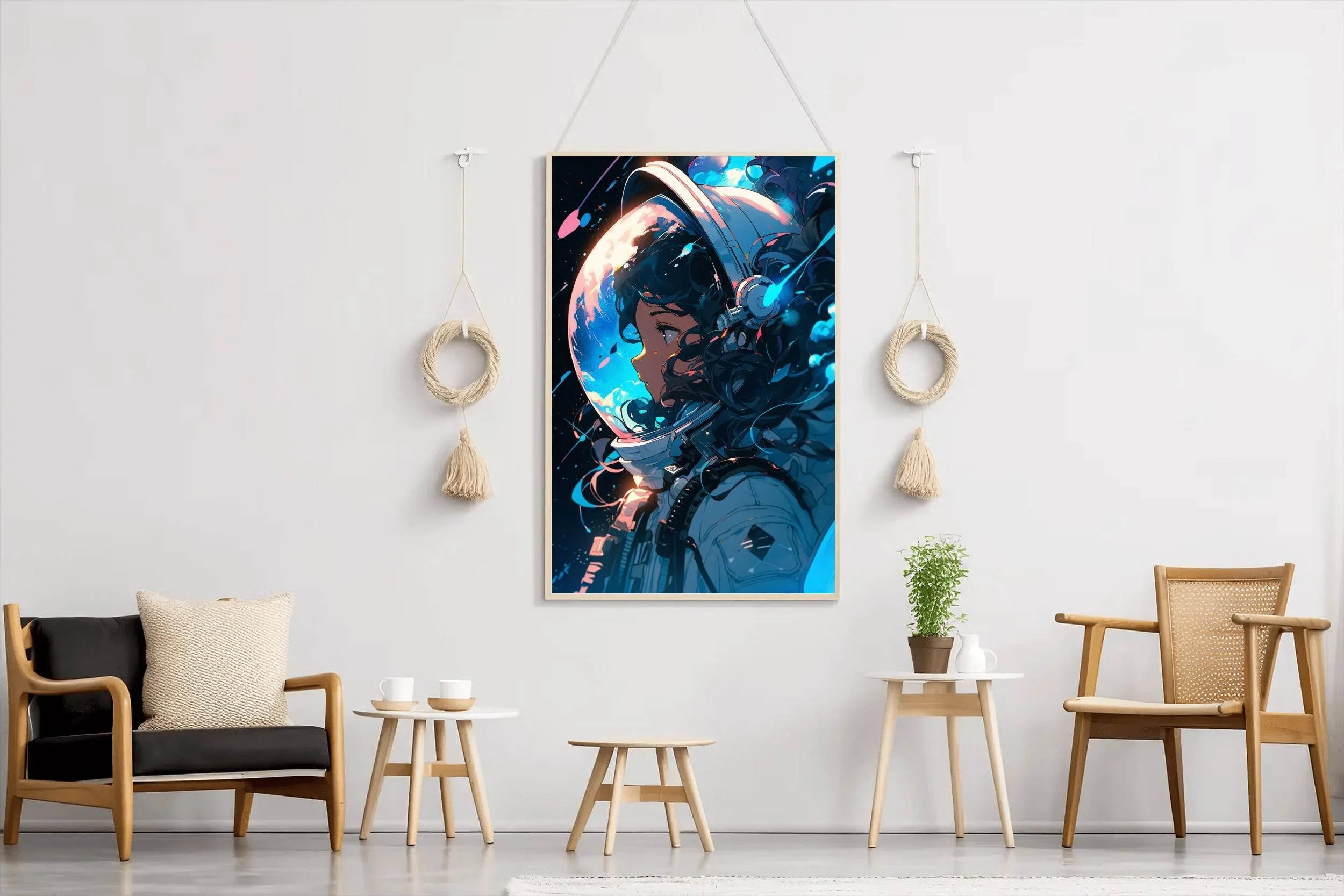 Anime Girl in Space Suit with Glowing Lights on Her Face Wall Art - beink online art store