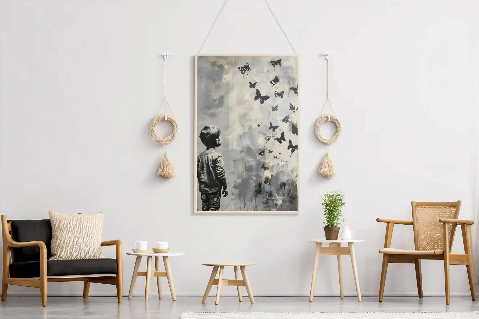 A Kid Watching Butterflies - Childhood Memory Wall Art - beink online art store