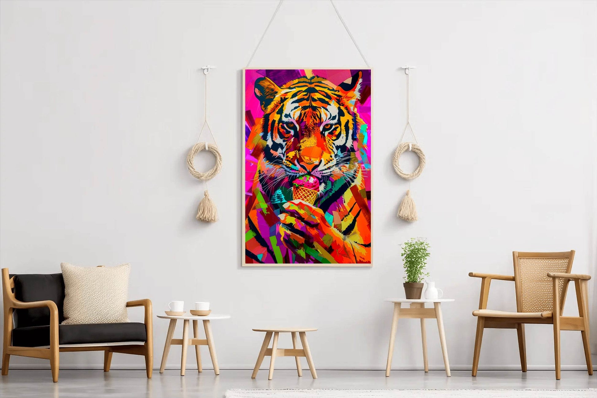 Colorful Tiger Having Ice cream Wall Art - beink online art store
