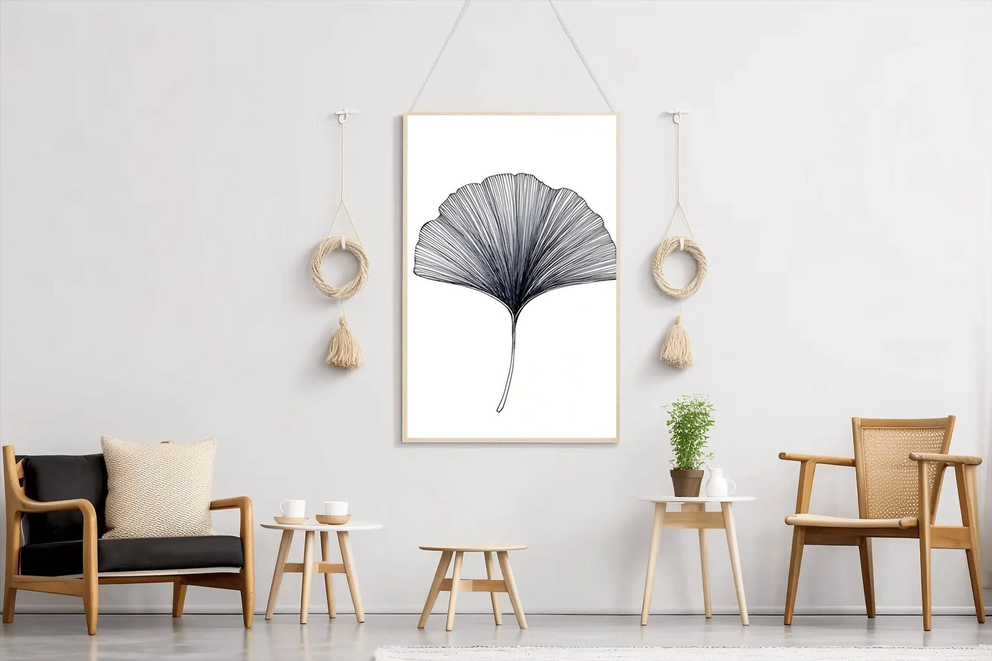Black Color Gingko Leaf Sktech Wall Art - beink online art store