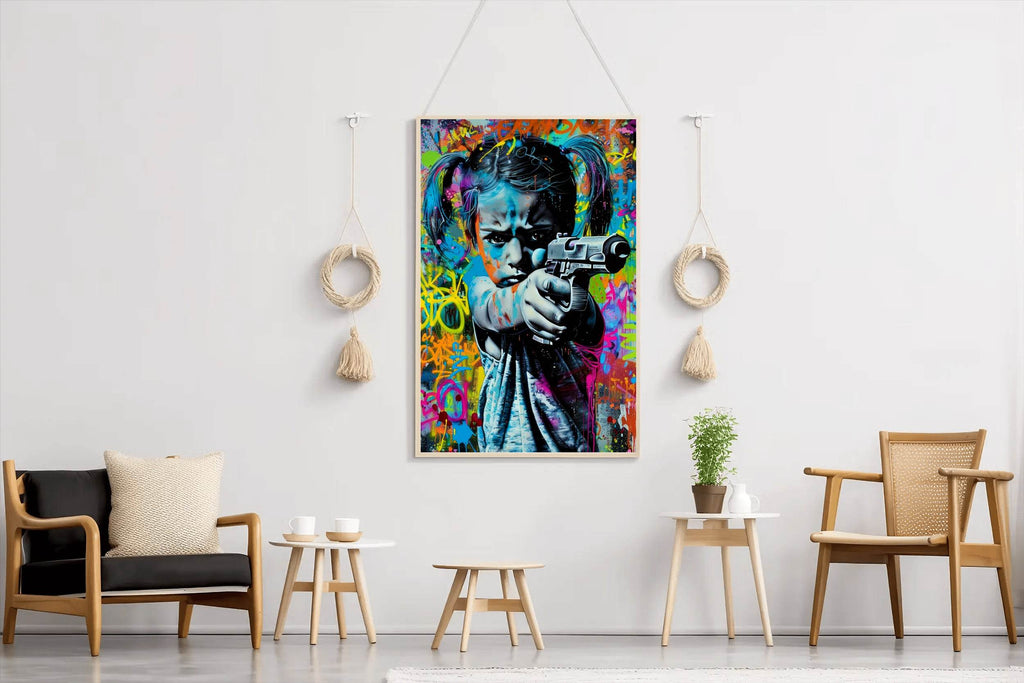 Graffiti Art of Girl Shooting Gun Wall Art - beink online art store
