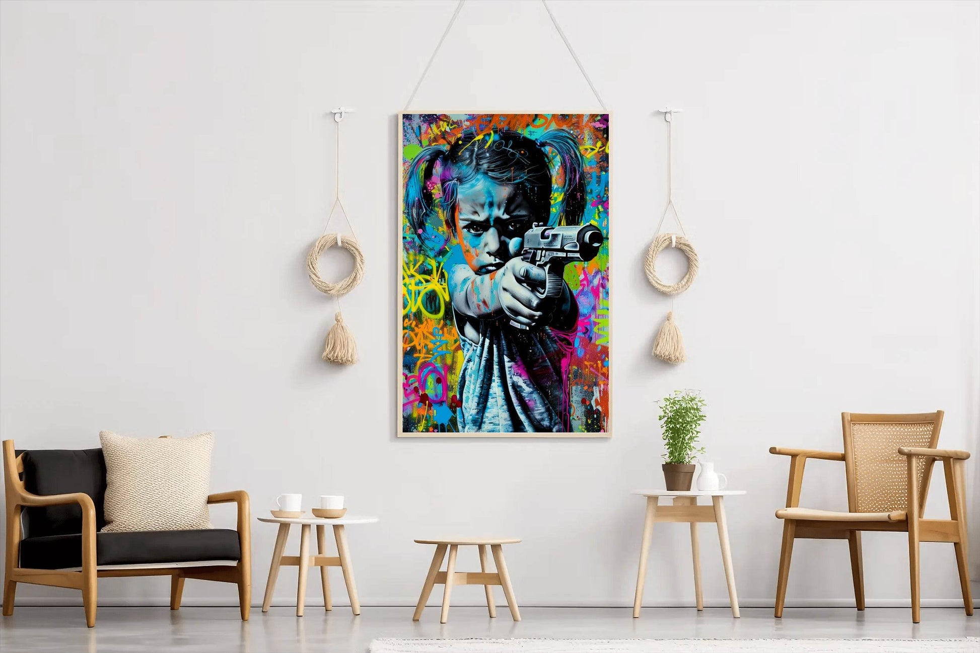 Graffiti Art of Girl Shooting Gun Wall Art - beink online art store