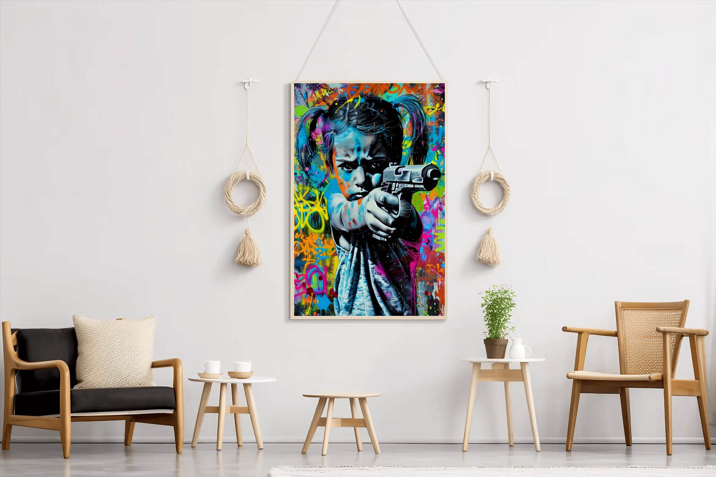 Graffiti Art of Girl Shooting Gun Wall Art - beink online art store