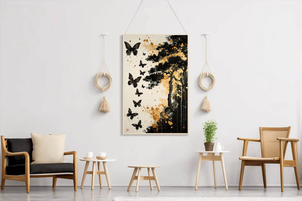 Painting Beautiful Black Butterflies Wall Art - beink online art store