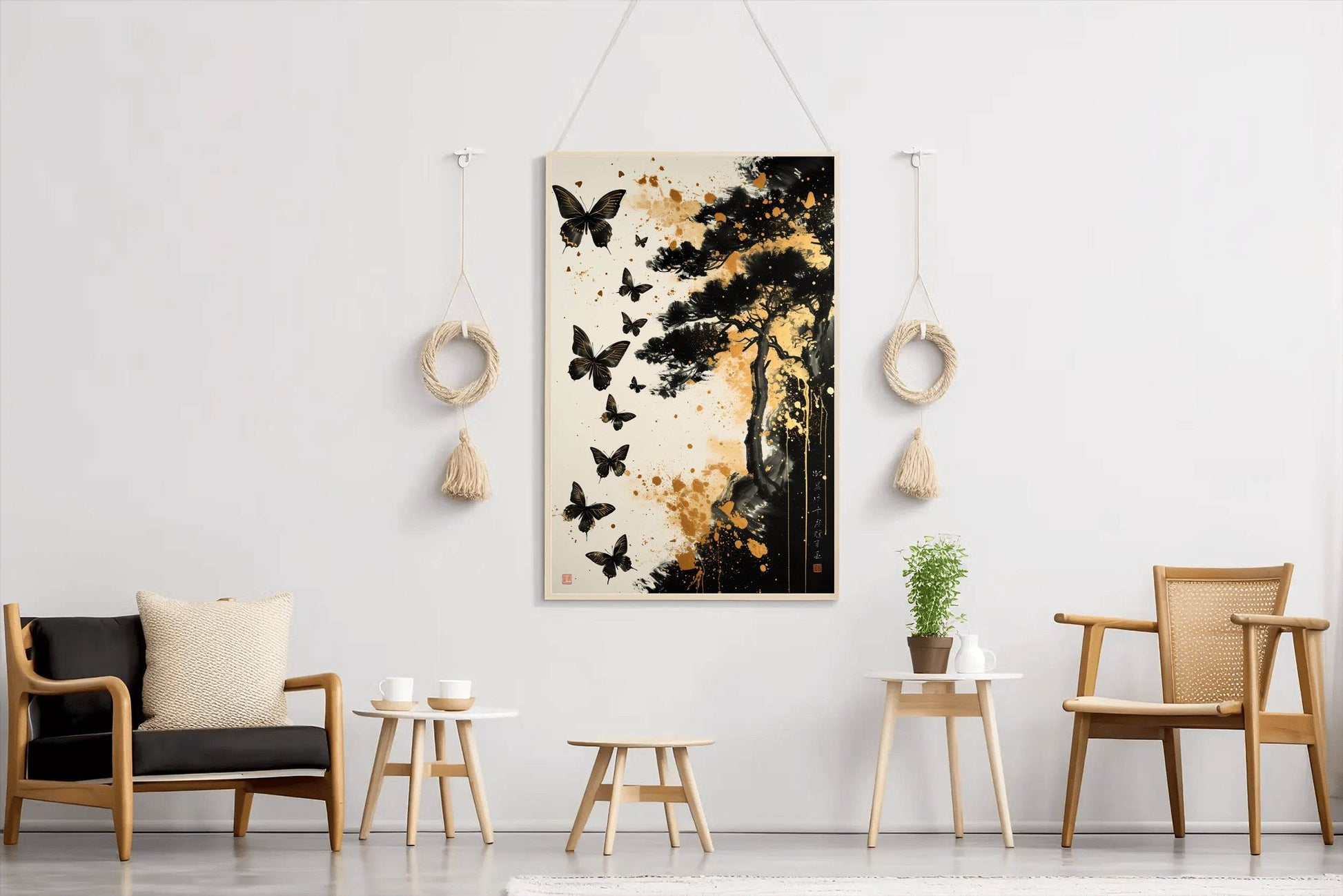 Painting Beautiful Black Butterflies Wall Art - beink online art store