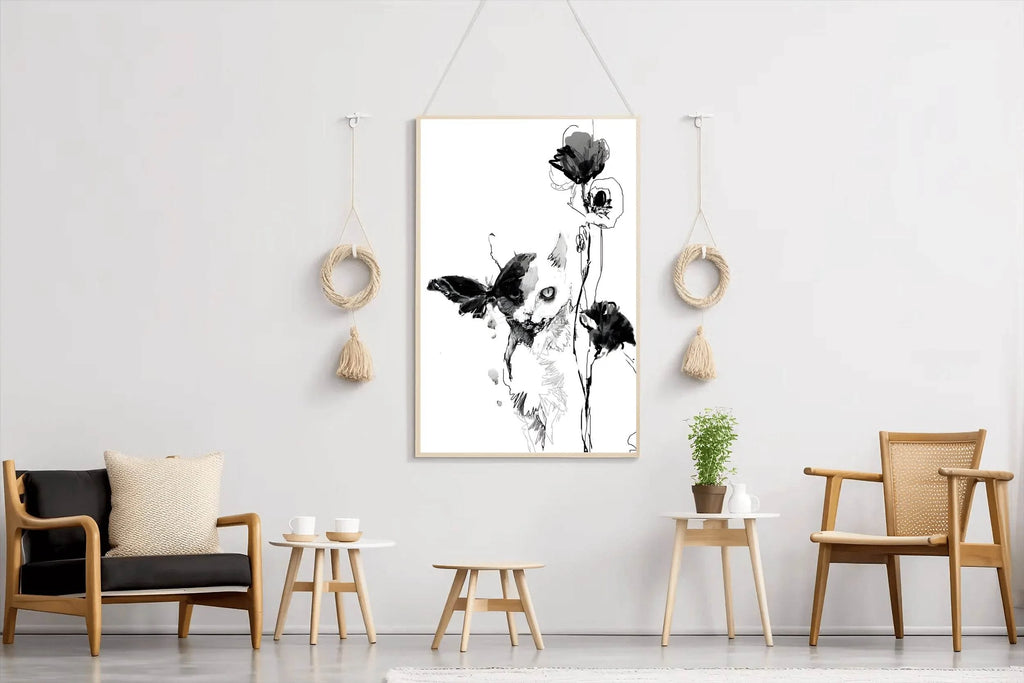 Feline Whispers in Black Ink Modern Wall Art - beink online art store