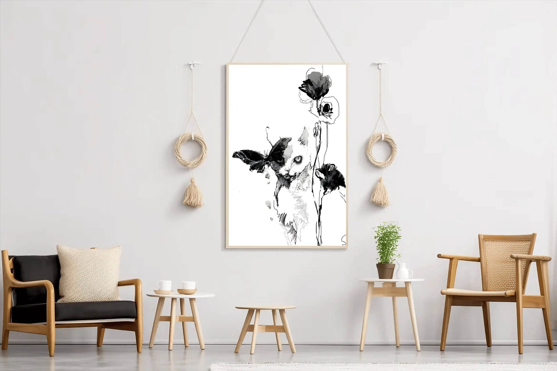 Feline Whispers in Black Ink Modern Wall Art - beink online art store