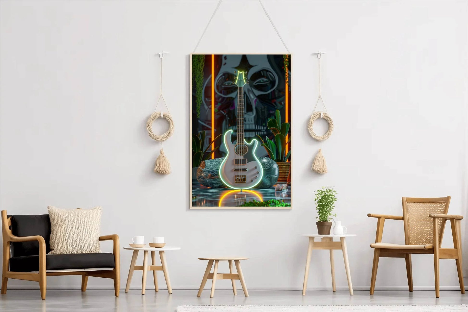 Augustic Guitar With Neon Wall Art - beink online art store