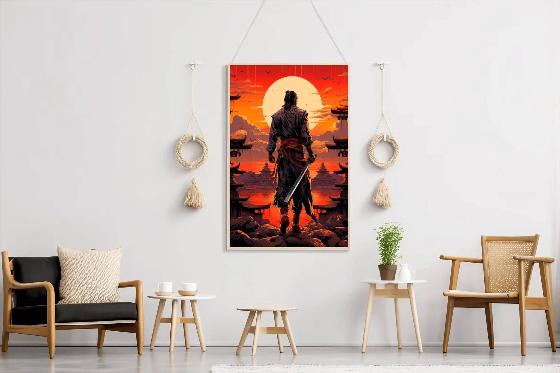 Sunset Style Portrait of Traditional Japanese's Samurai Character Anime Wall Art - beink online art store