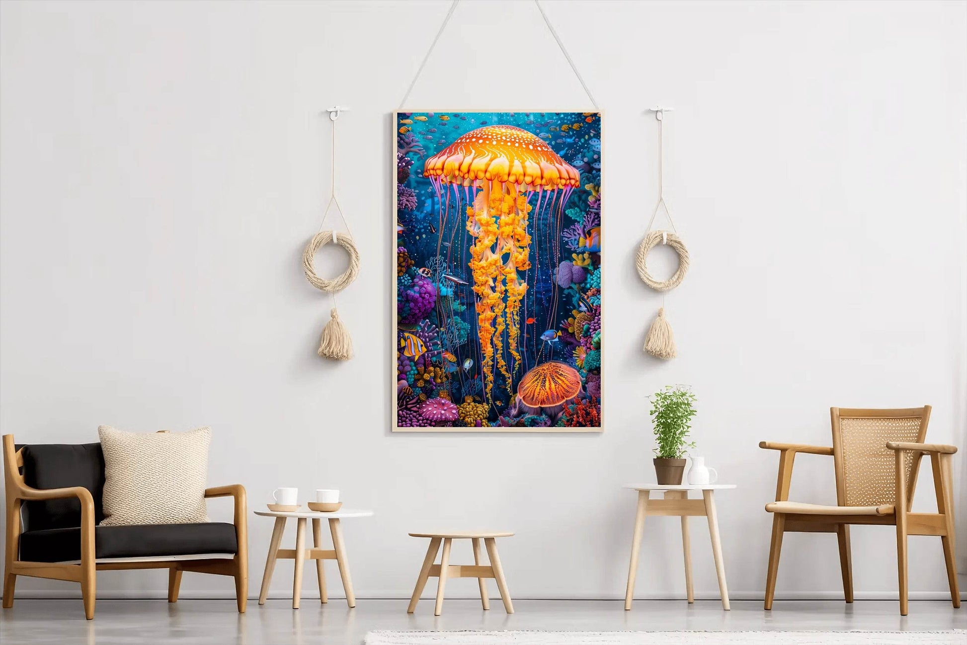 Jellyfish in the Colorful Coral Reef of the Seashore Wall Art - beink online art store
