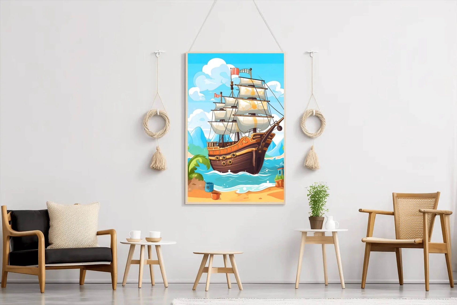 Cartoon Pirate Ship In The Sea - beink online art store