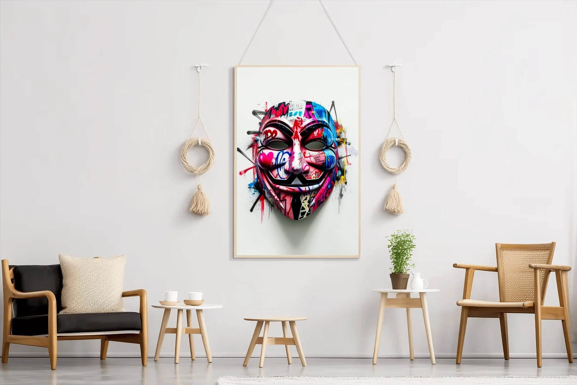 Graffiti-Covered Anonymous Mask Wall Art - beink online art store
