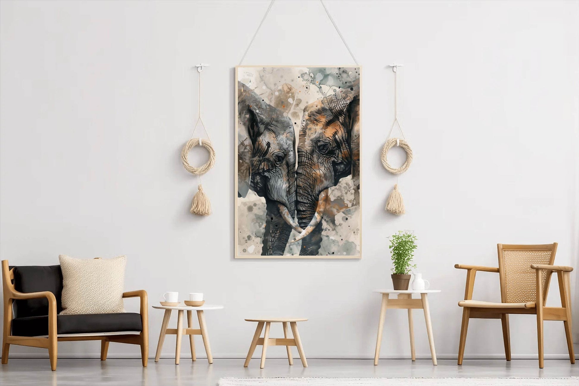 Watercolor Pair of Elephant Animal Wall Art - beink online art store