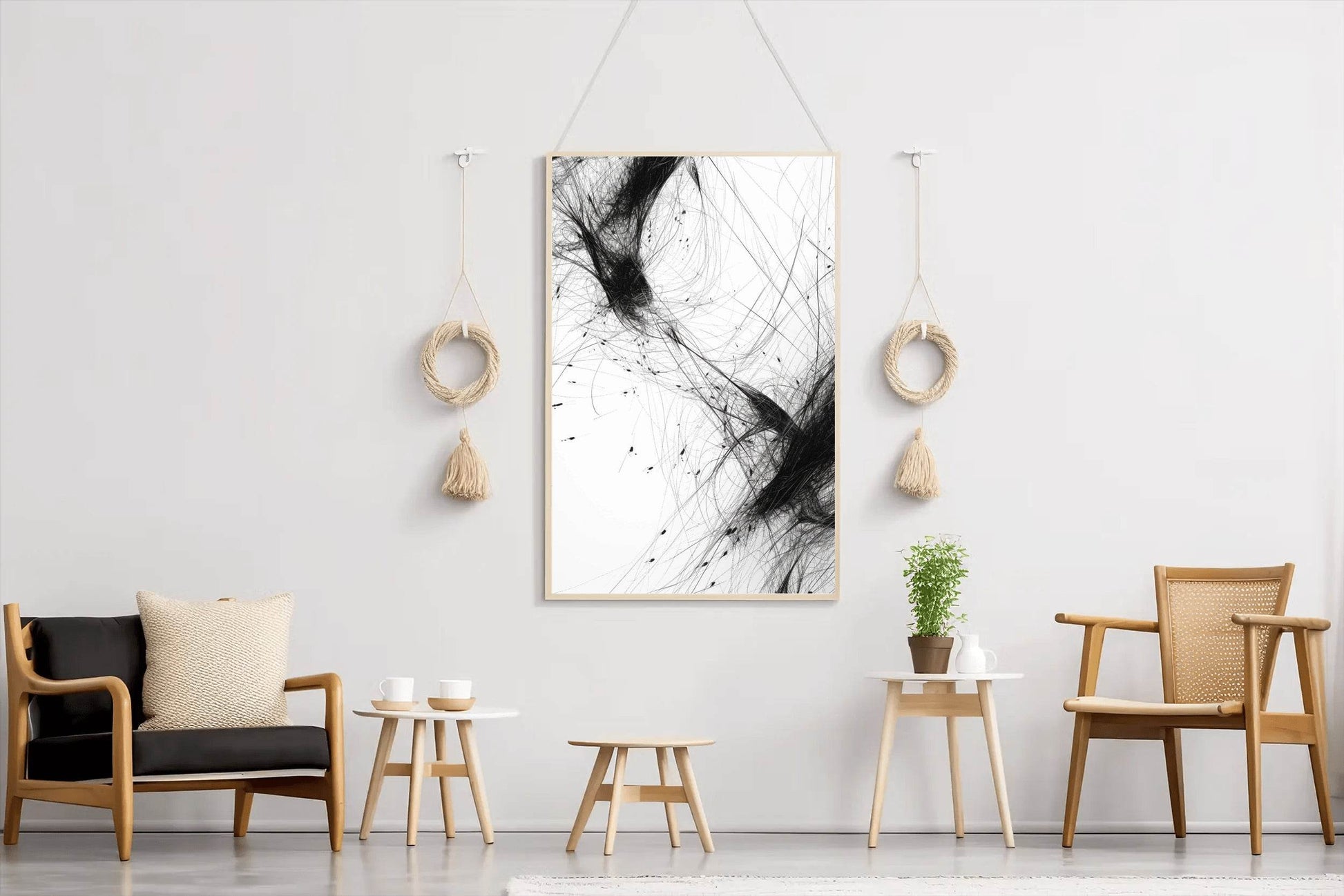 Black Tangled Hairs Modern Wall Art - beink online art store