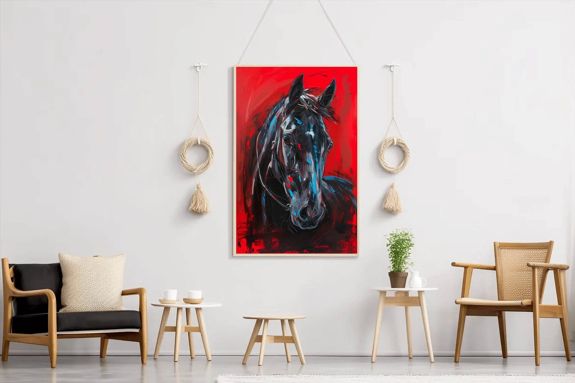 Painting of Black Horse With Red Background - beink online art store