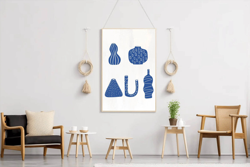Blue Greek Vases Wall Art - beink online art store