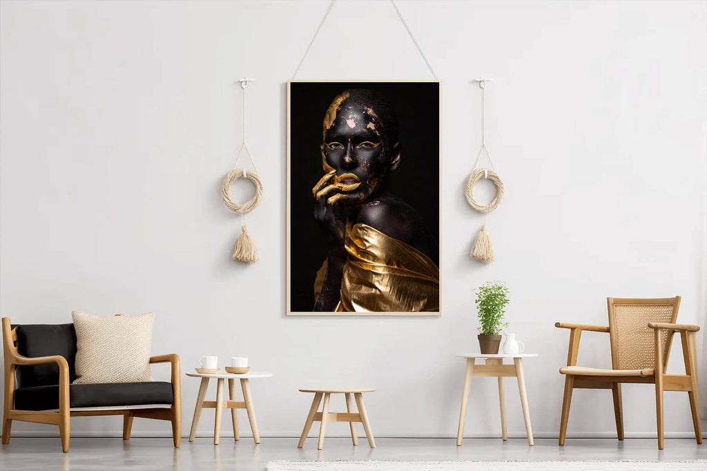 African Black Woman Golden Makeup Wall Art - beink online art store