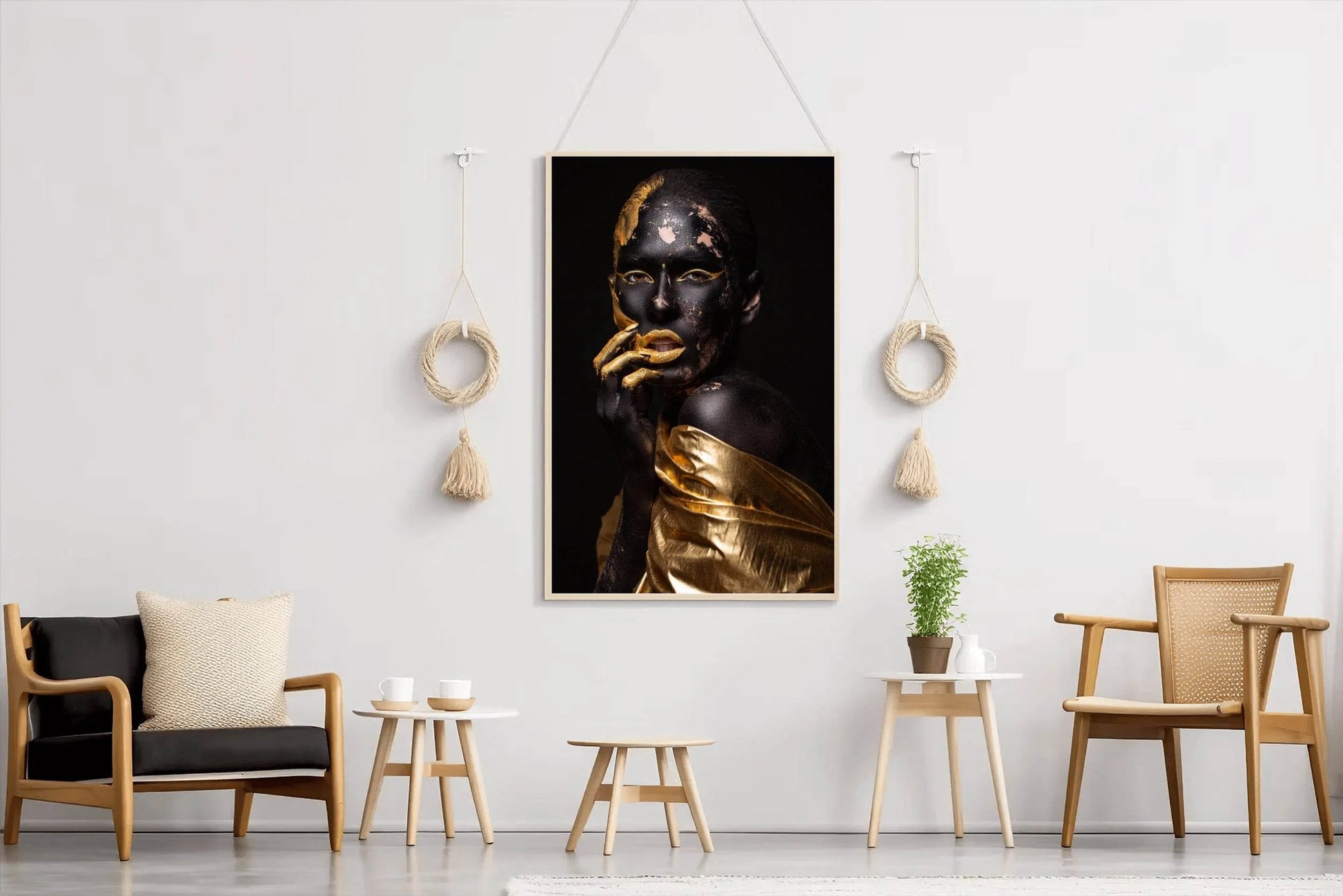 African Black Woman Golden Makeup Wall Art - beink online art store