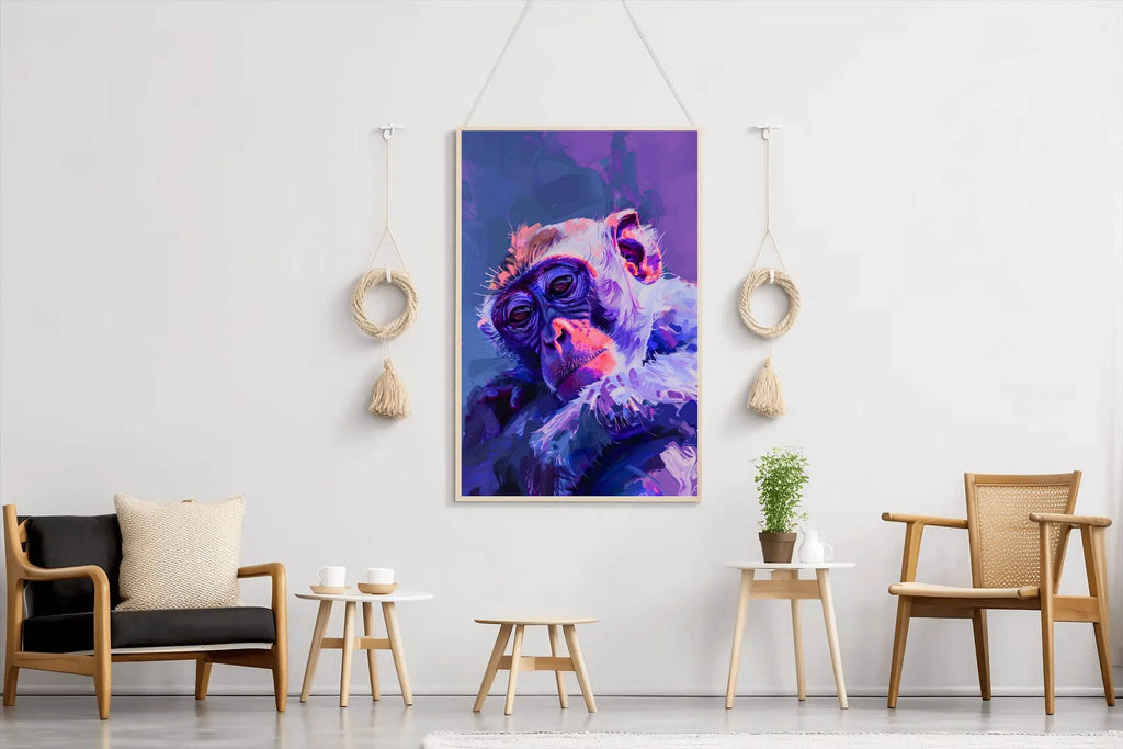 Purple Painting of Japanese Monkey - beink online art store