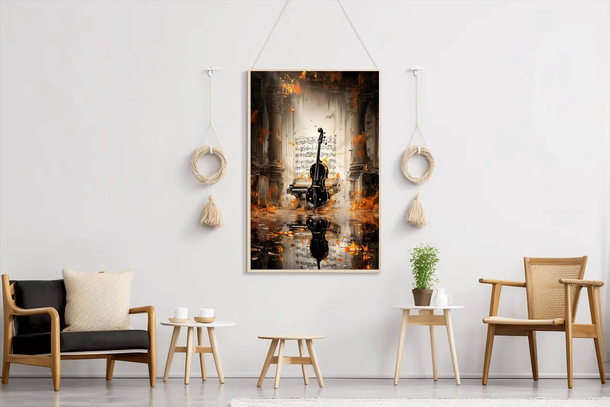 Violin With Musical Notes Wall Art - beink online art store