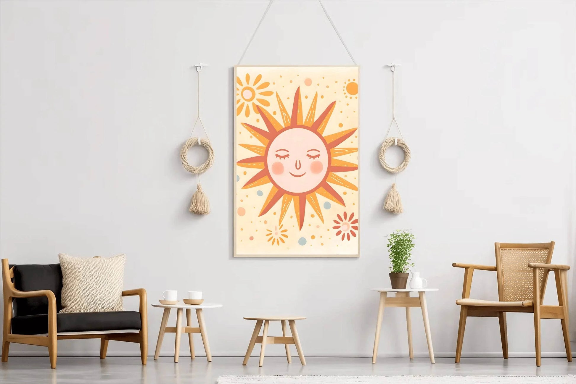Illustration of Sleeping Sun With Yellow Background - beink online art store