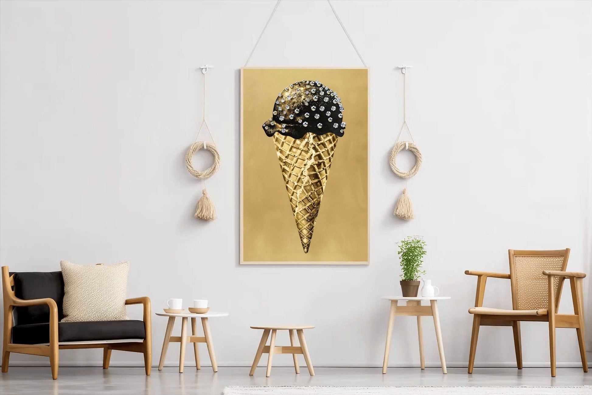 Black And Gold Ice Cream Cone Wall Art - beink online art store