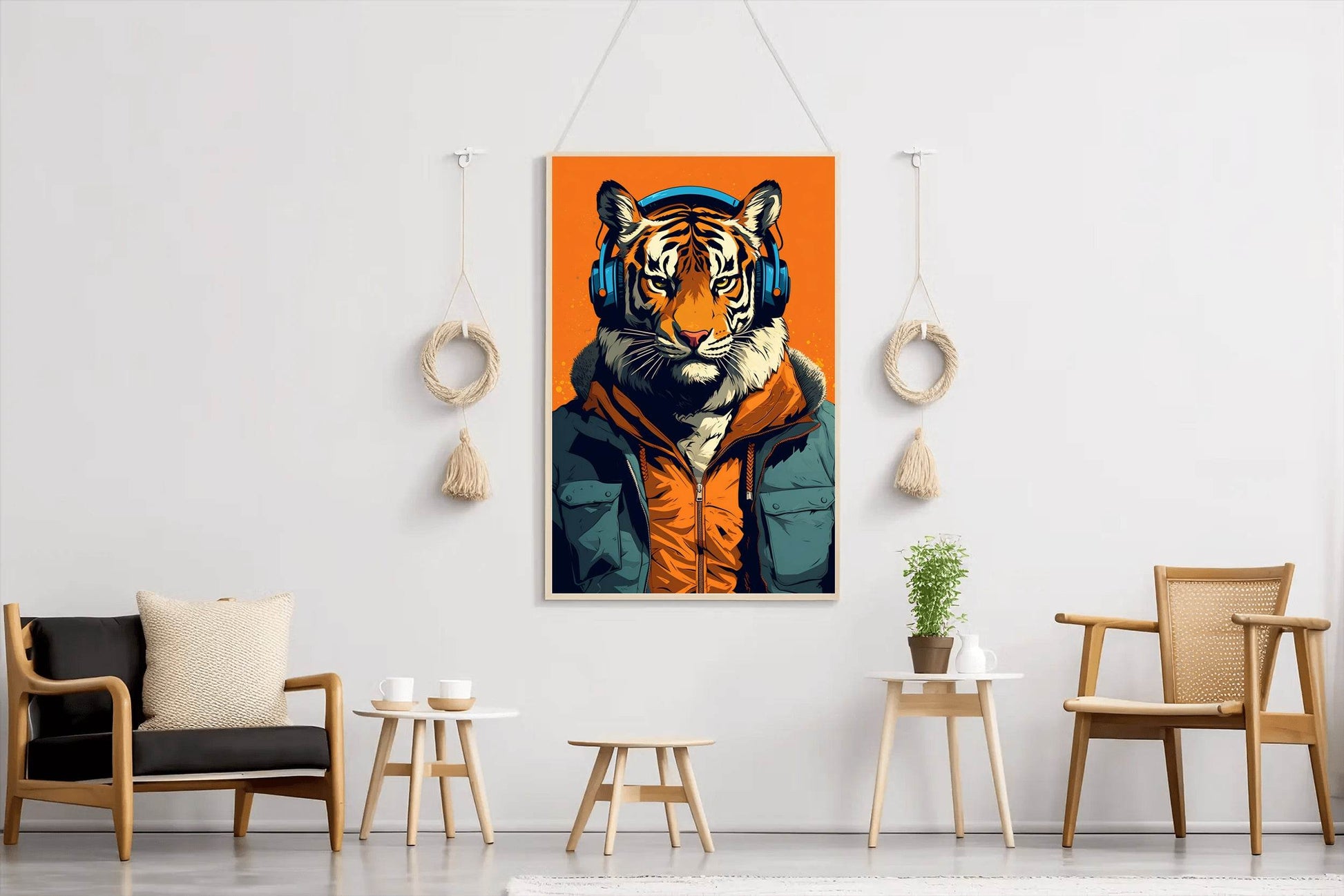 Painting of a Tiger Wearing Headphones and a Jacket. - beink online art store
