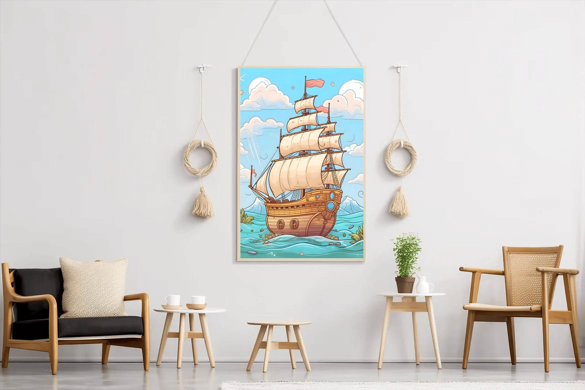 Drawing of Pirates Ship in Sea Storm - beink online art store