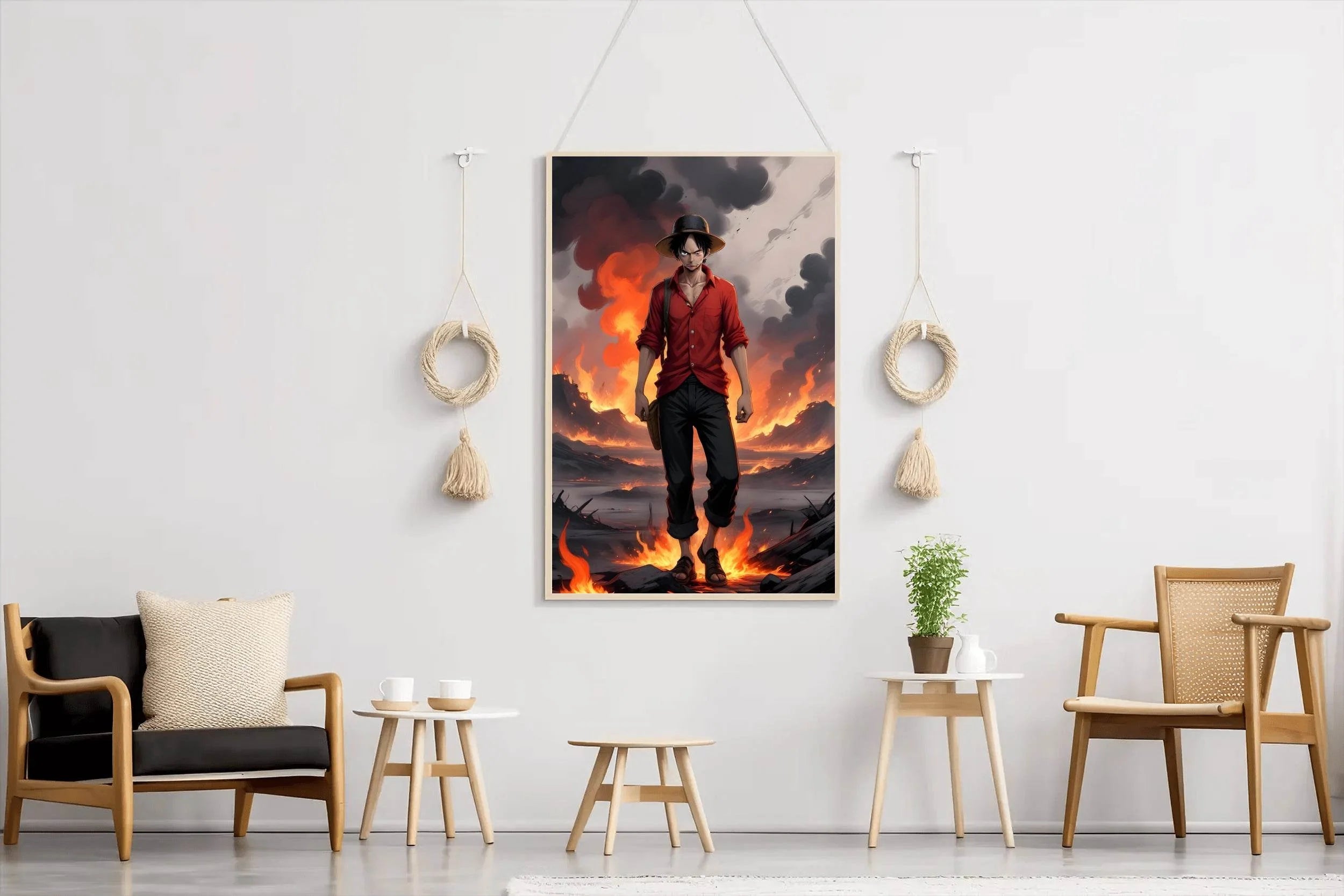 Monkey D. Luffy With Fire Background Anime Wall Art - beink online art store