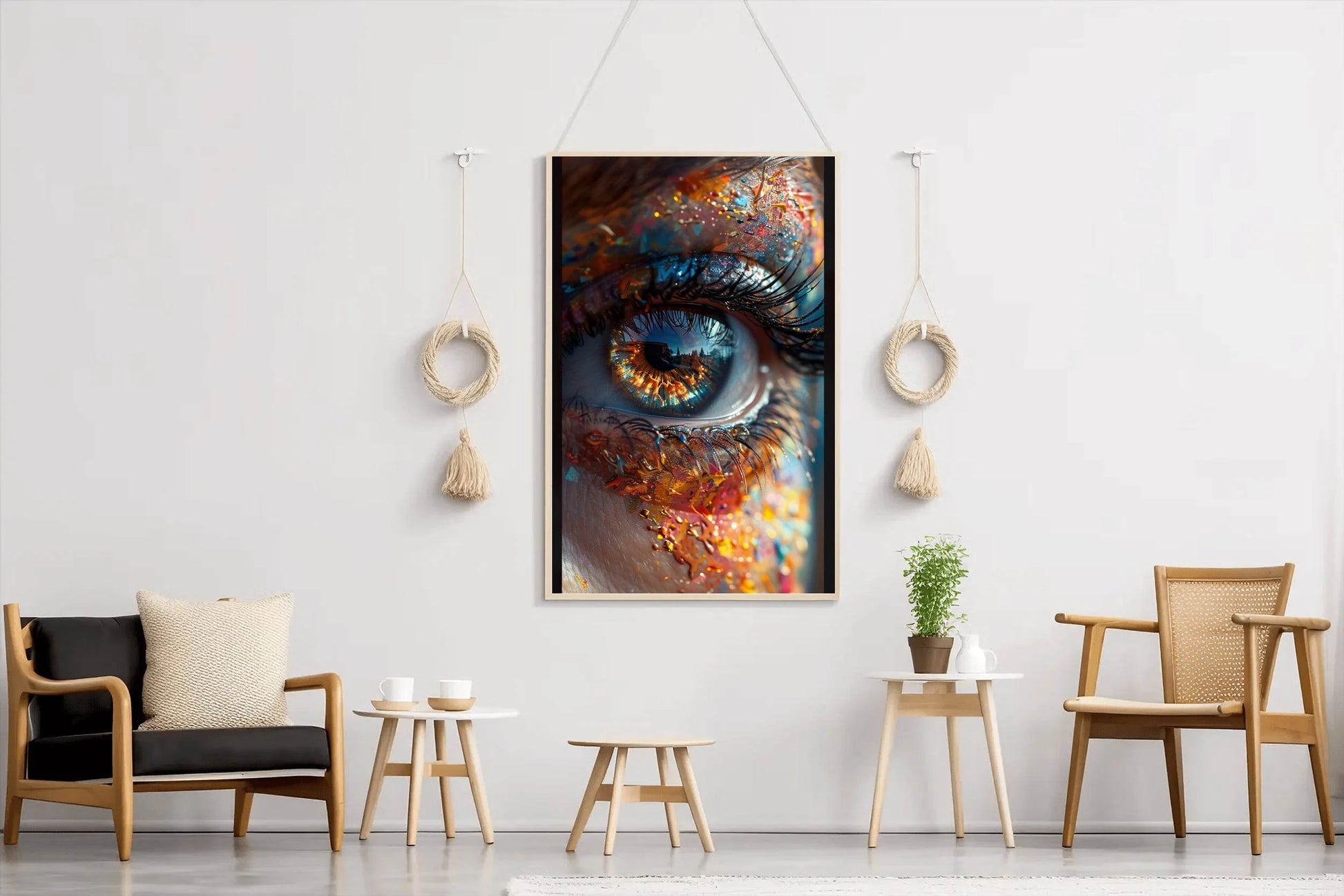 Human Eye Close Up With Colorful Paint Background Digital Art - beink online art store