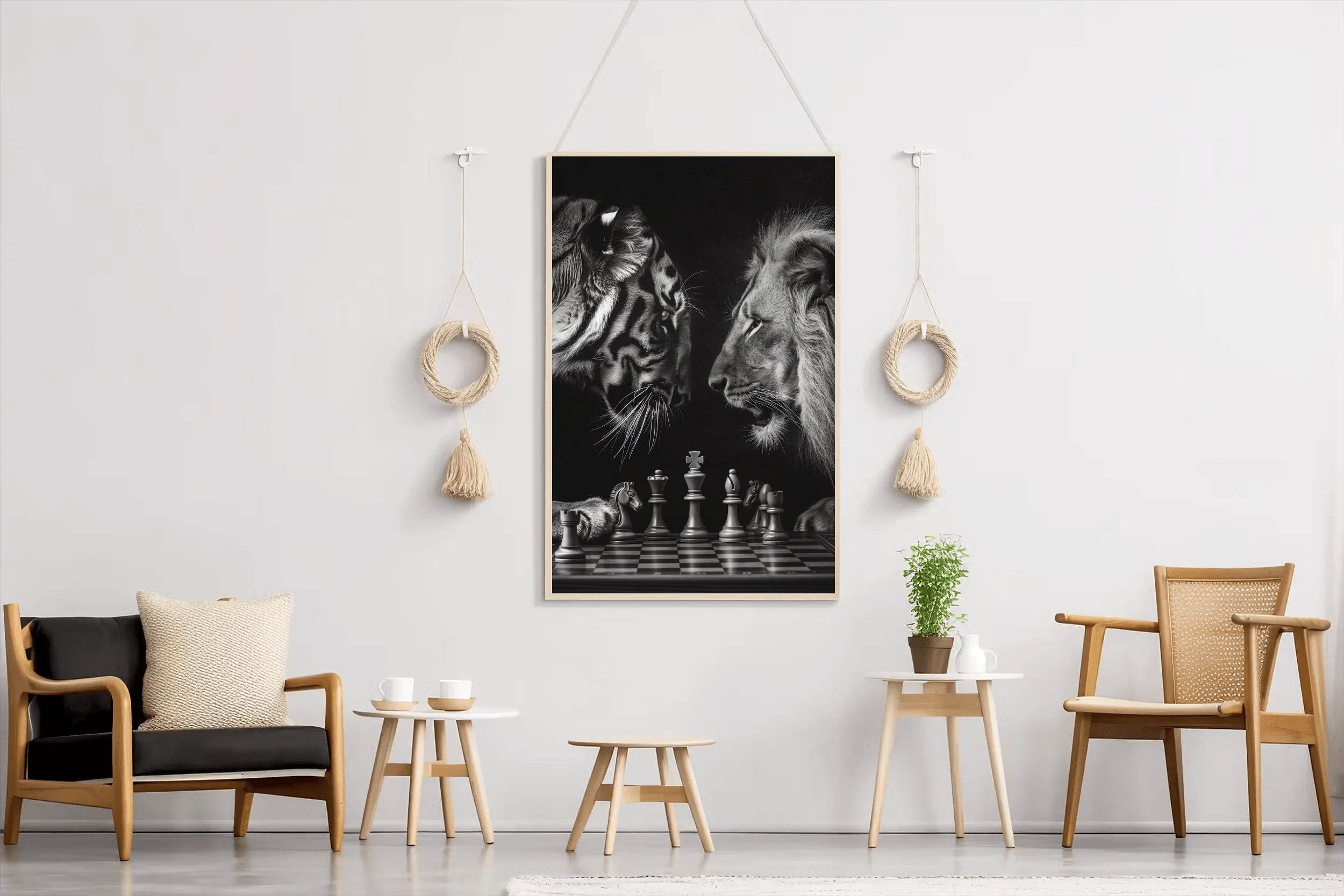 Loin and Tiger on Chess Board Wall Art - beink online art store