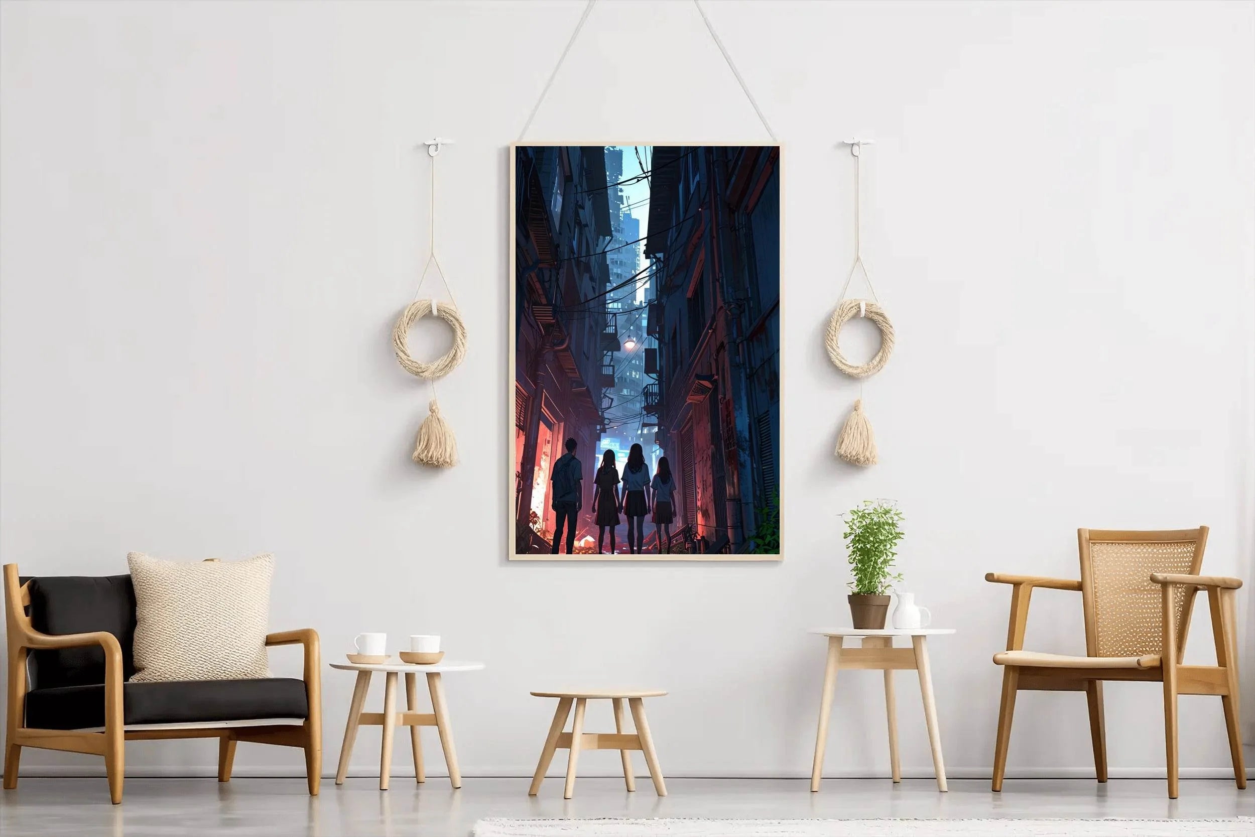 Friends In Night Alleyway Anime Wall Art - beink online art store