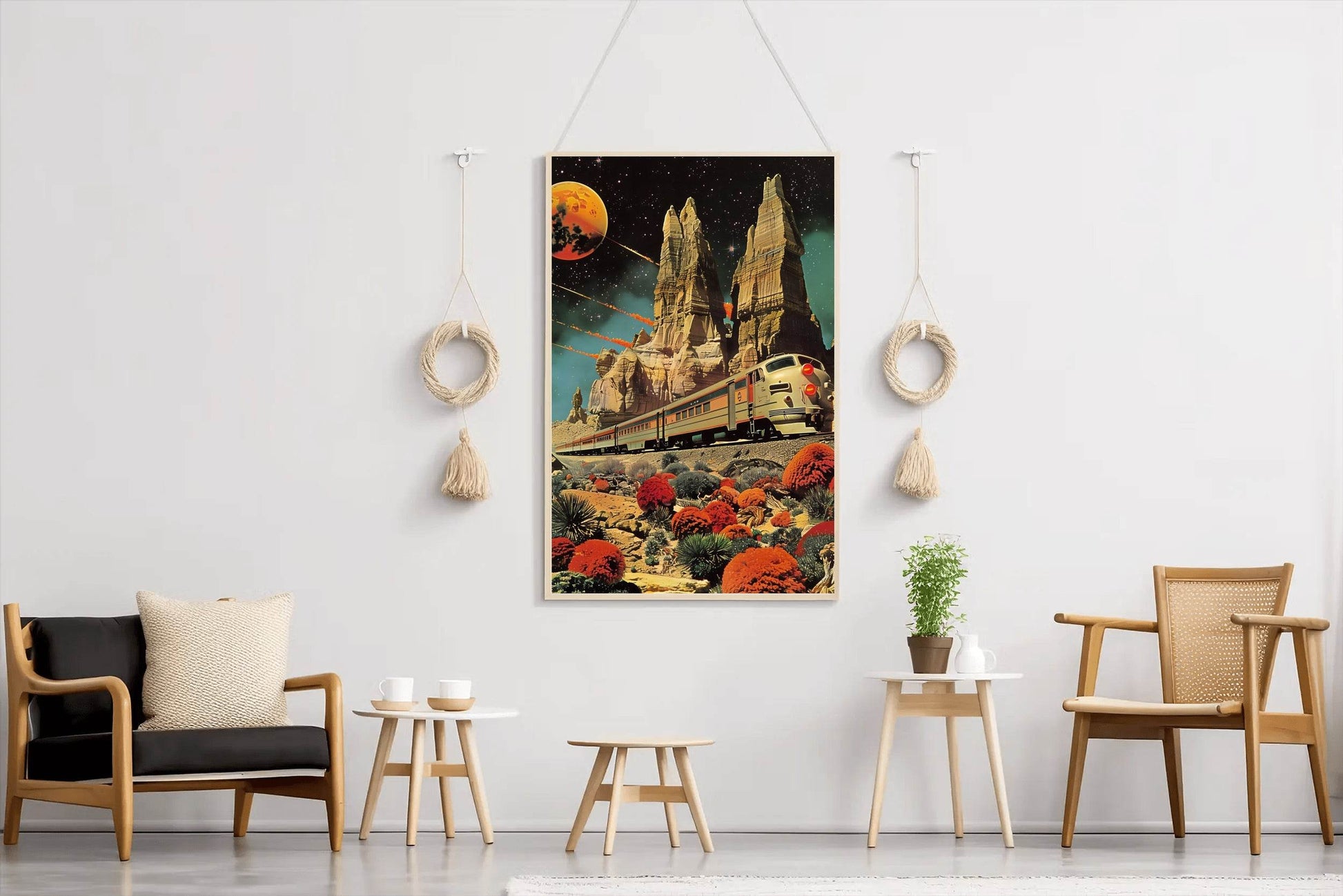 Painting Of A Train Passing Through The Plain Wall Art - beink online art store
