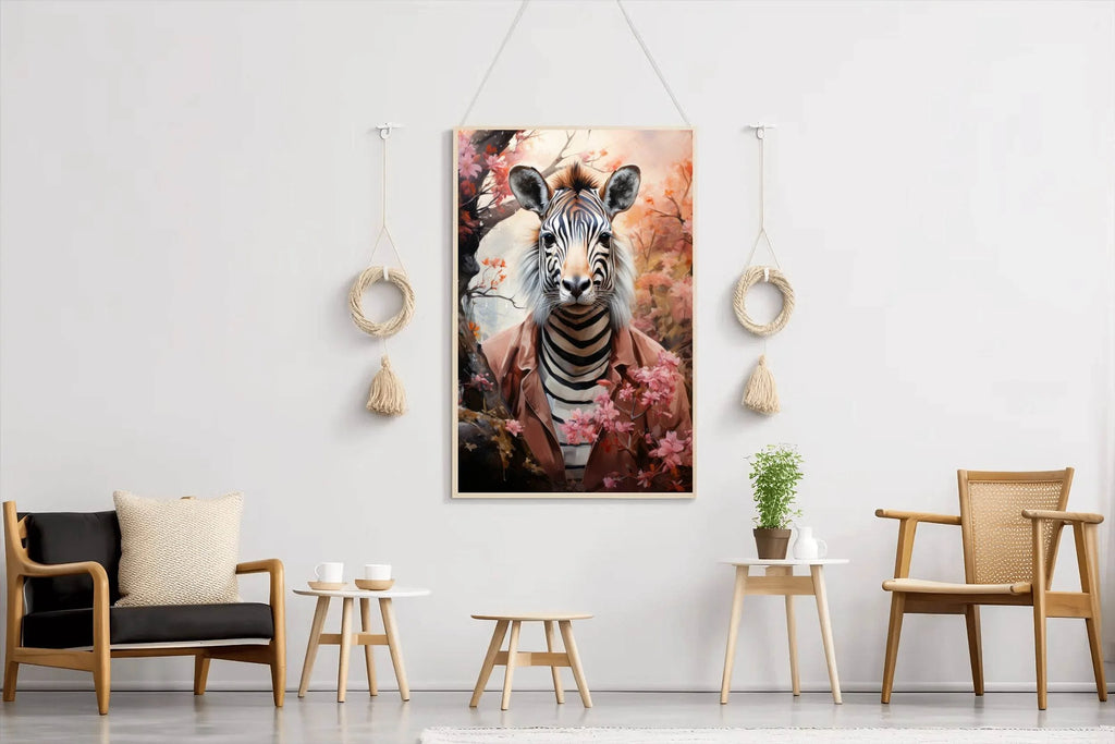Watercolor Zebra with Flowers Animal Wall Art - beink online art store