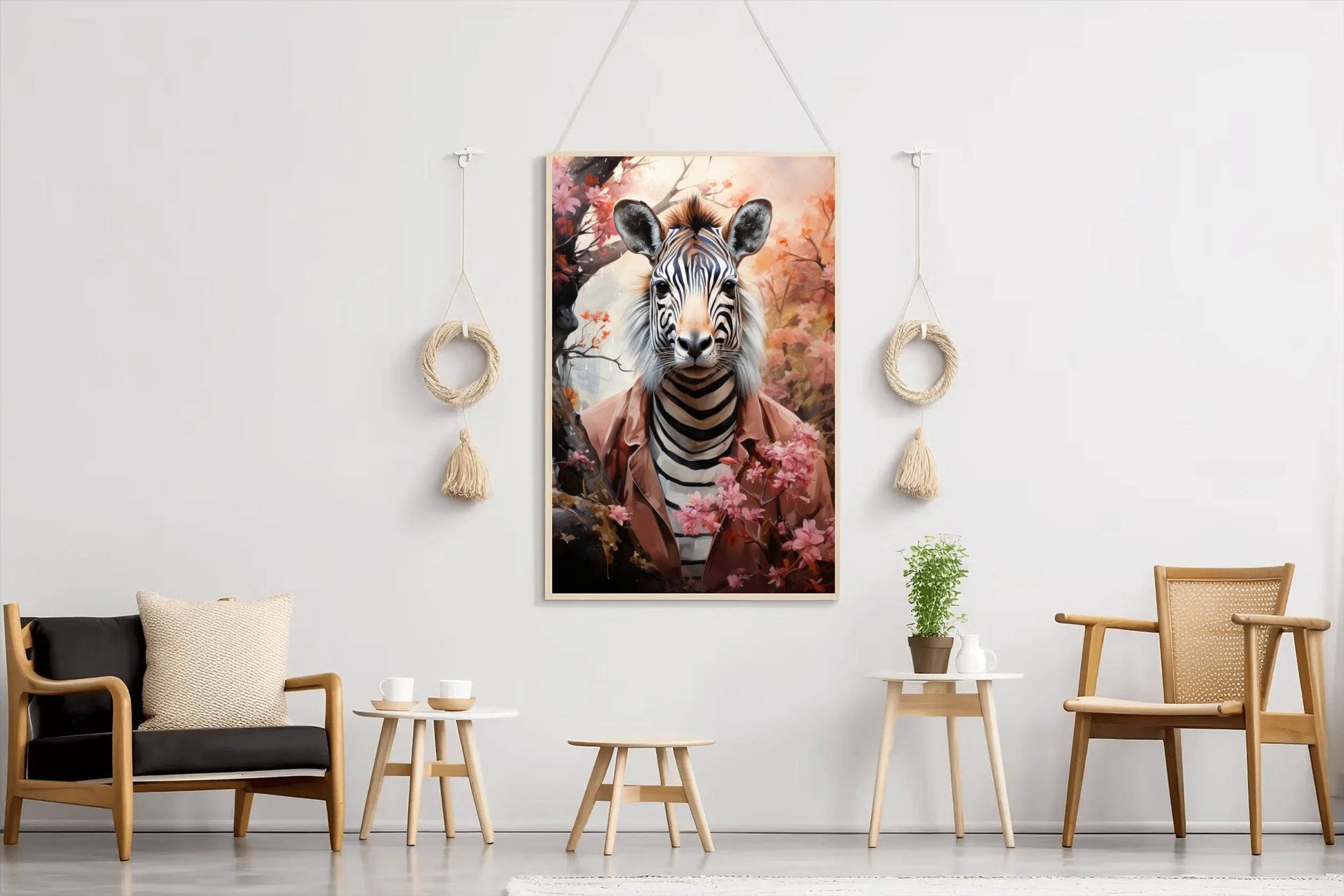 Watercolor Zebra with Flowers Animal Wall Art - beink online art store