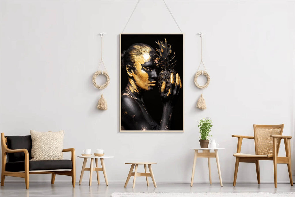 Portrait Young Woman With Golden Color Wall Art - beink online art store