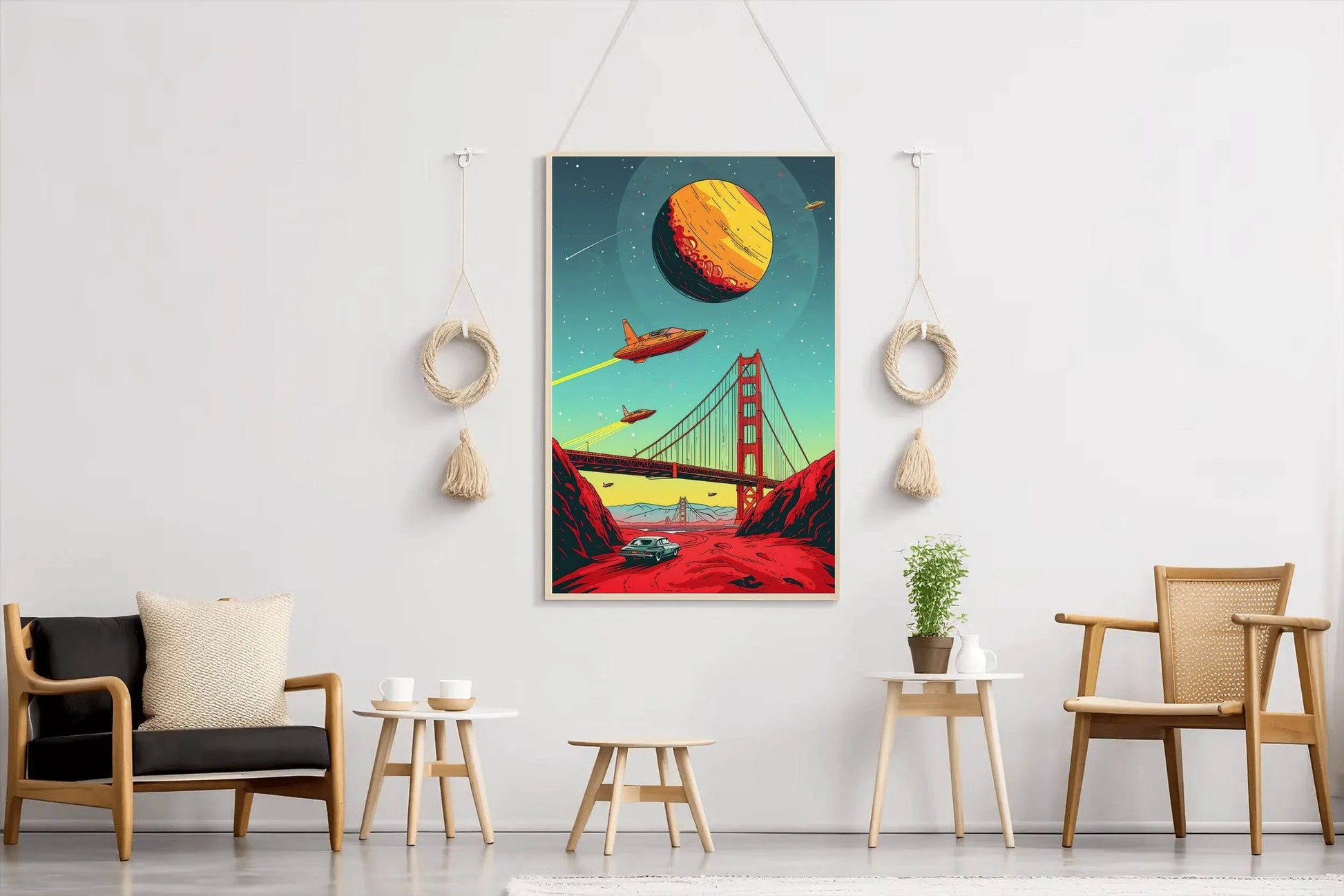 Imaginary Drawing of A Spaceship Crossing The Bridge Wall Art - beink online art store