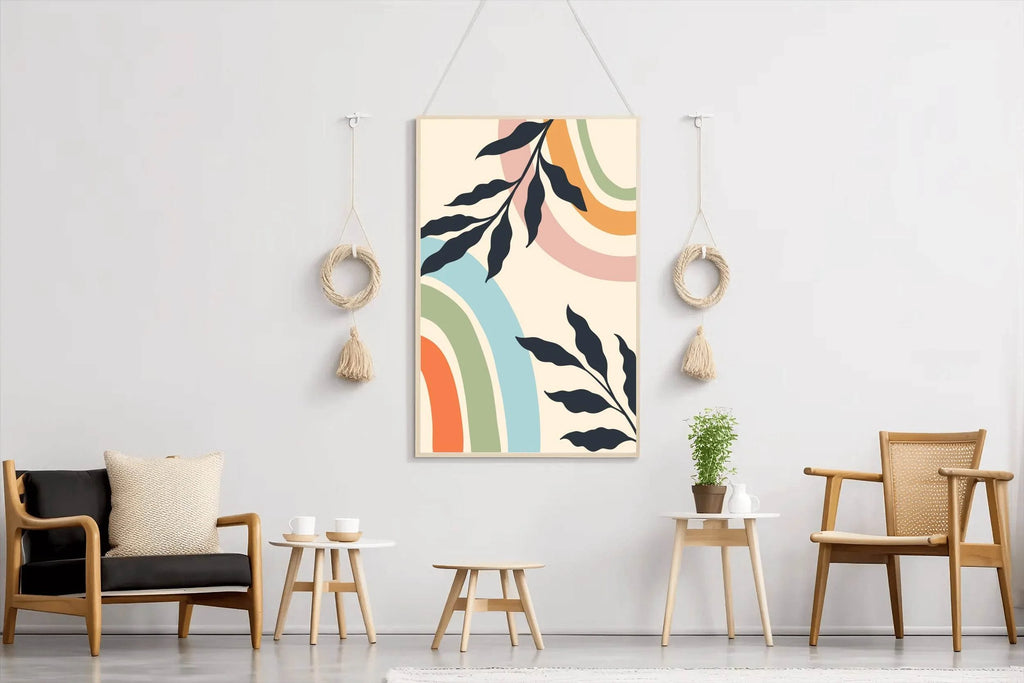 Abstract Rainbow Design Minimalist Leaves ArtWork - beink online art store
