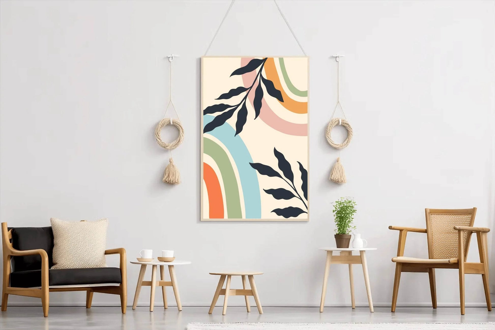 Abstract Rainbow Design Minimalist Leaves ArtWork - beink online art store