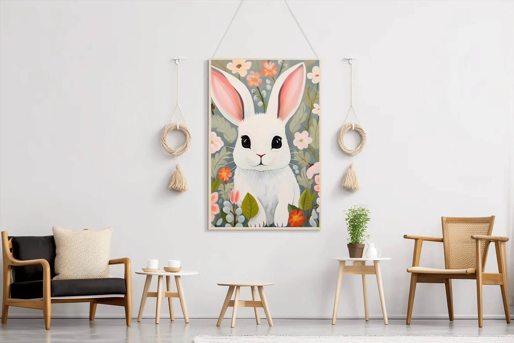Cartoonish Painting of White Bunny - beink online art store