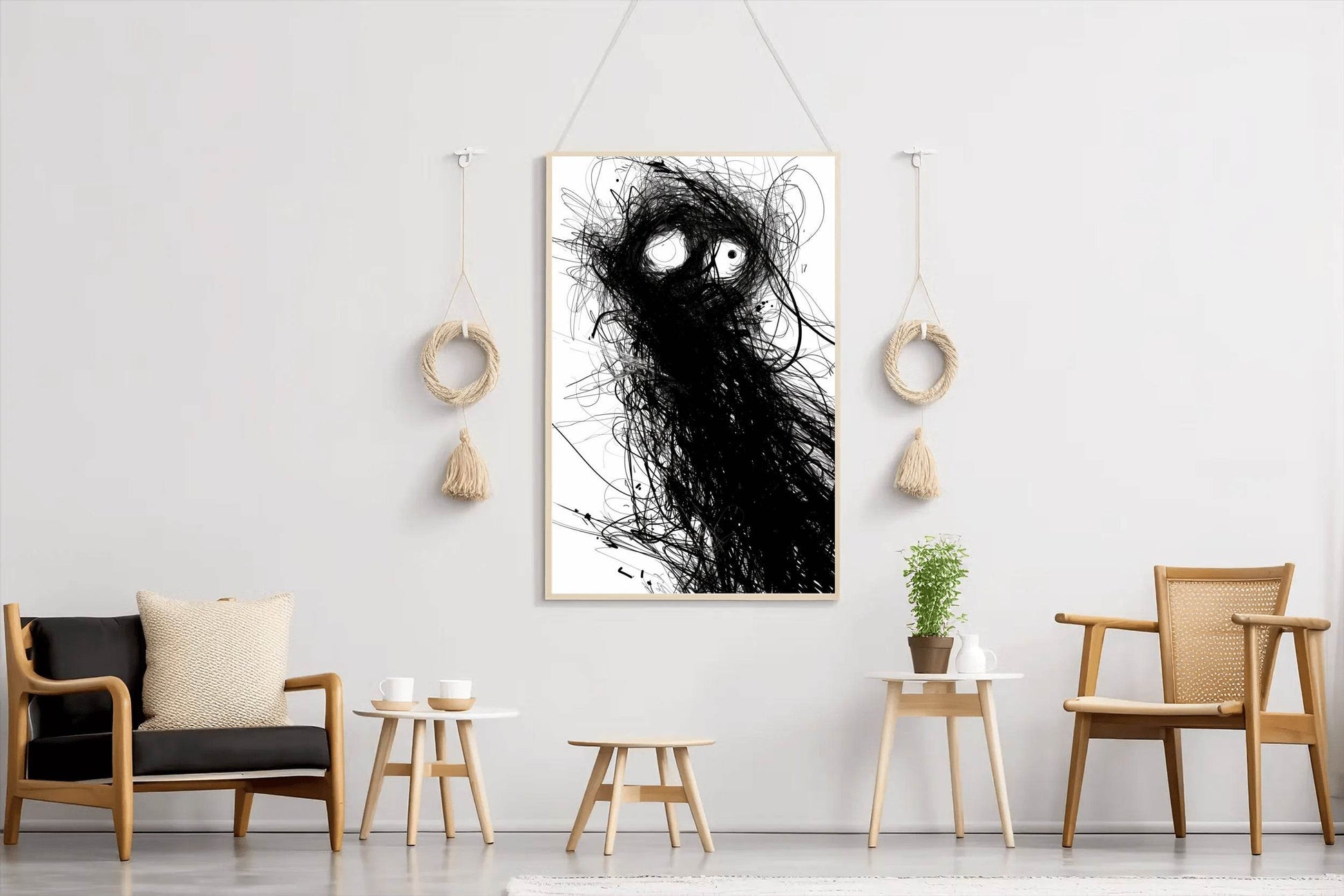 Tangled Nightmare- Black Sketch Shape Wall Art - beink online art store