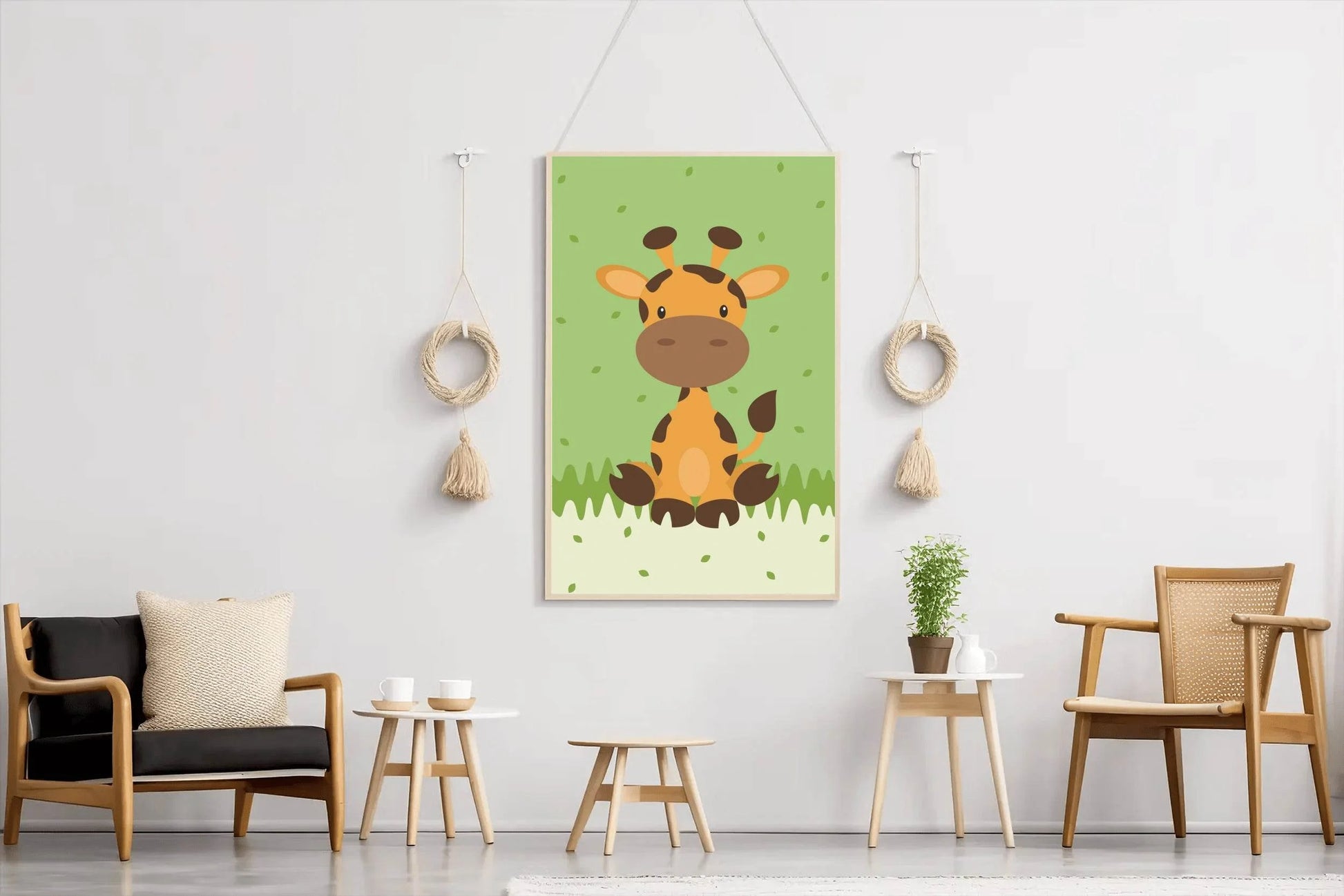 Painting of Cartoon Giraffe Sitting in Grass - beink online art store