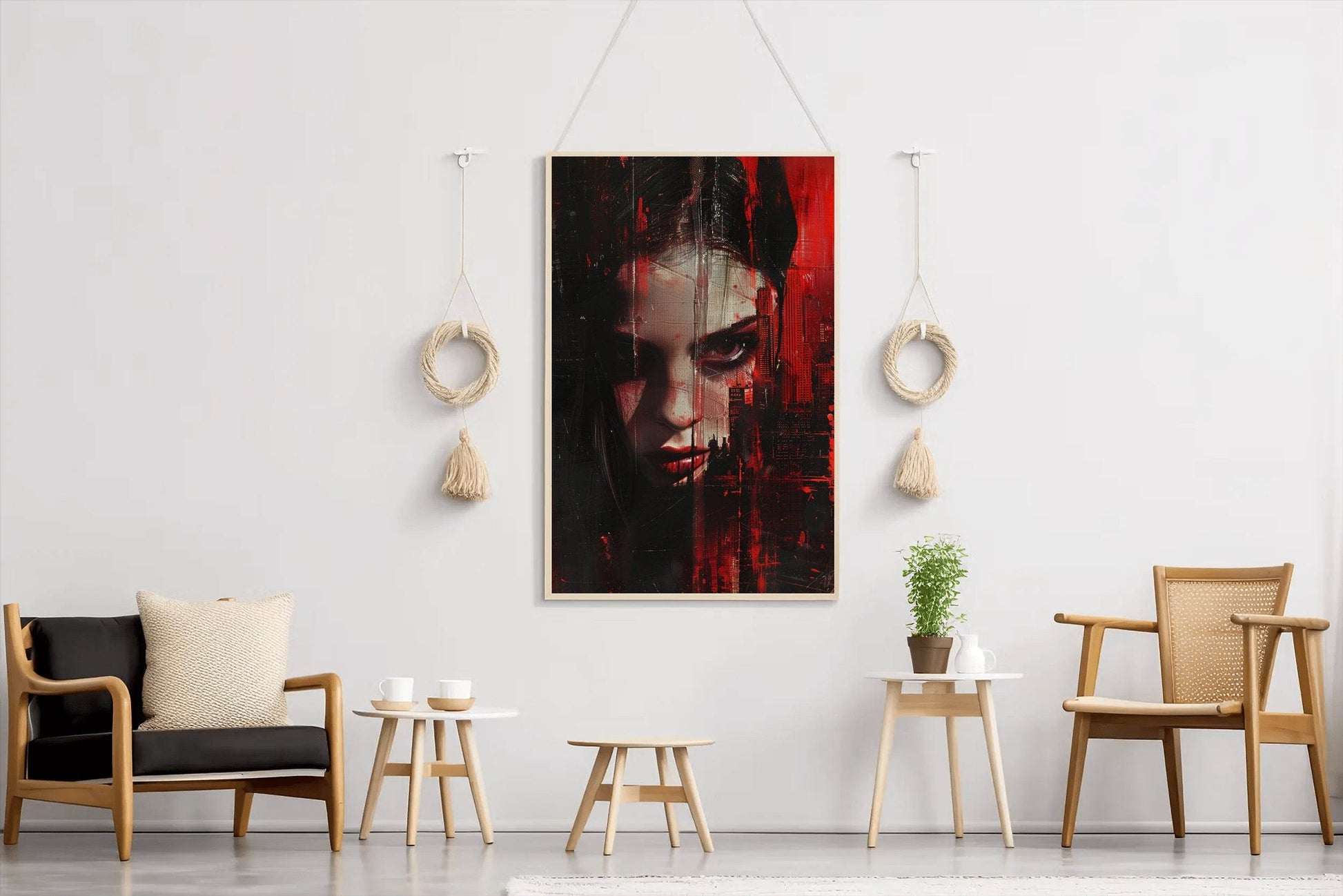 Red Painting of Women Face Digital Art - beink online art store